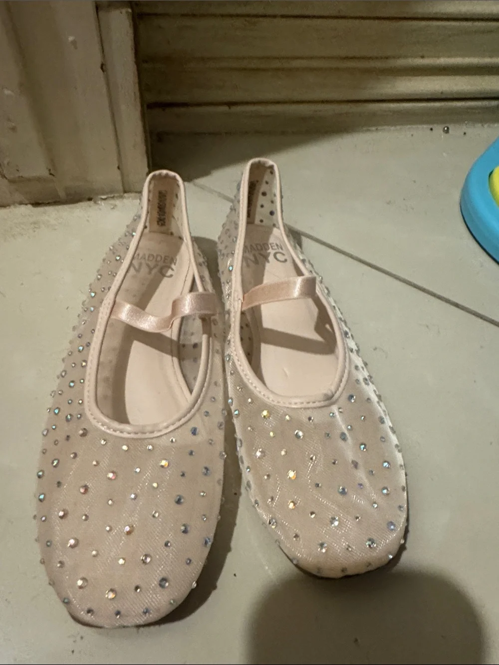 Girls Light Pink Rhinestone Mary Jane Flats - Picture 1 of 2